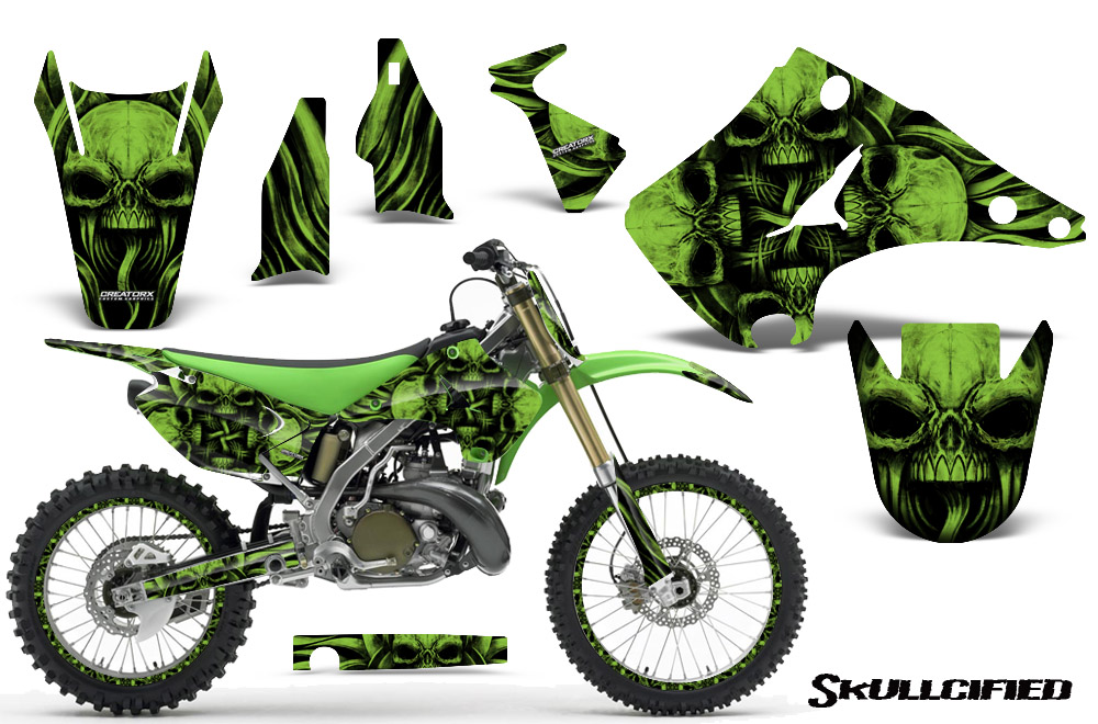 Kawasaki KX125 KX250 03-12 Graphics Kit Skullcified Green NP Rims